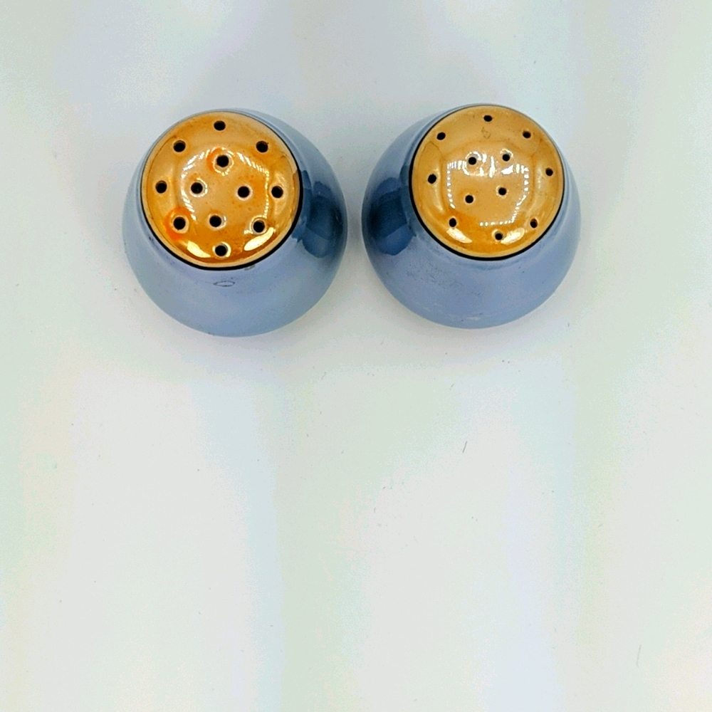 Lusterware Salt & Pepper Shakers, Blue/ Gold Japan - Picture 3 of 6